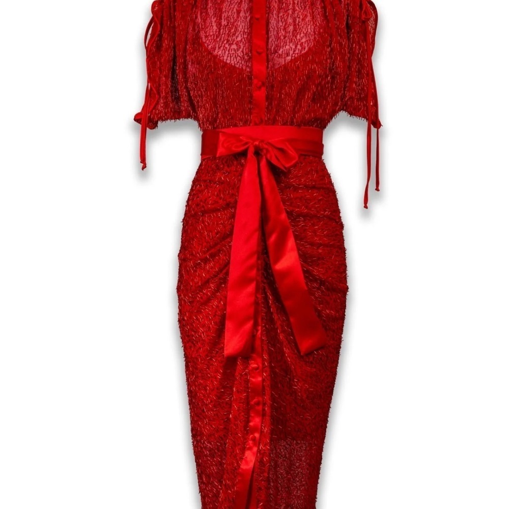 GERT Johan Coetzee Net a Porter Red Lace Beaded Unique Dress Sz M
